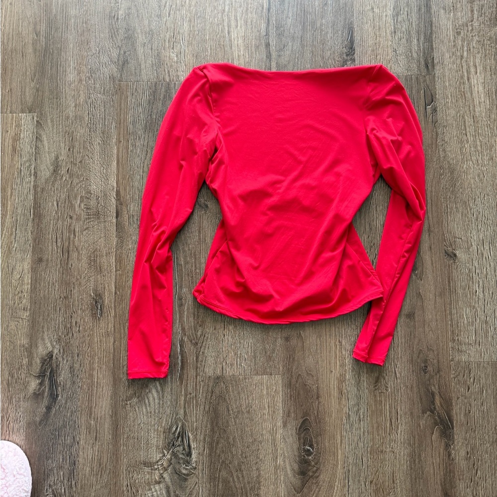 Elegant Red Long Sleeve Women's Top
